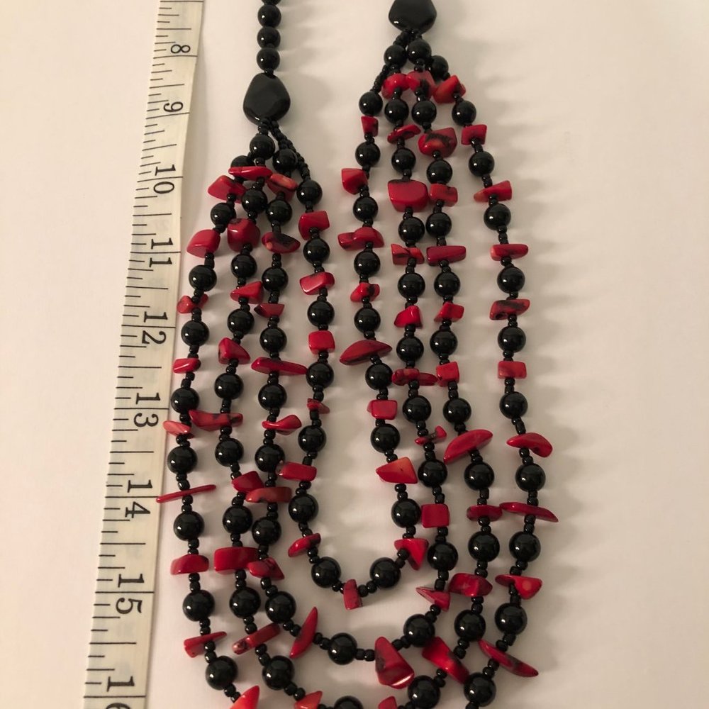 Multi-Strand Black & Red Necklace & Earrings - Picture 6 of 8